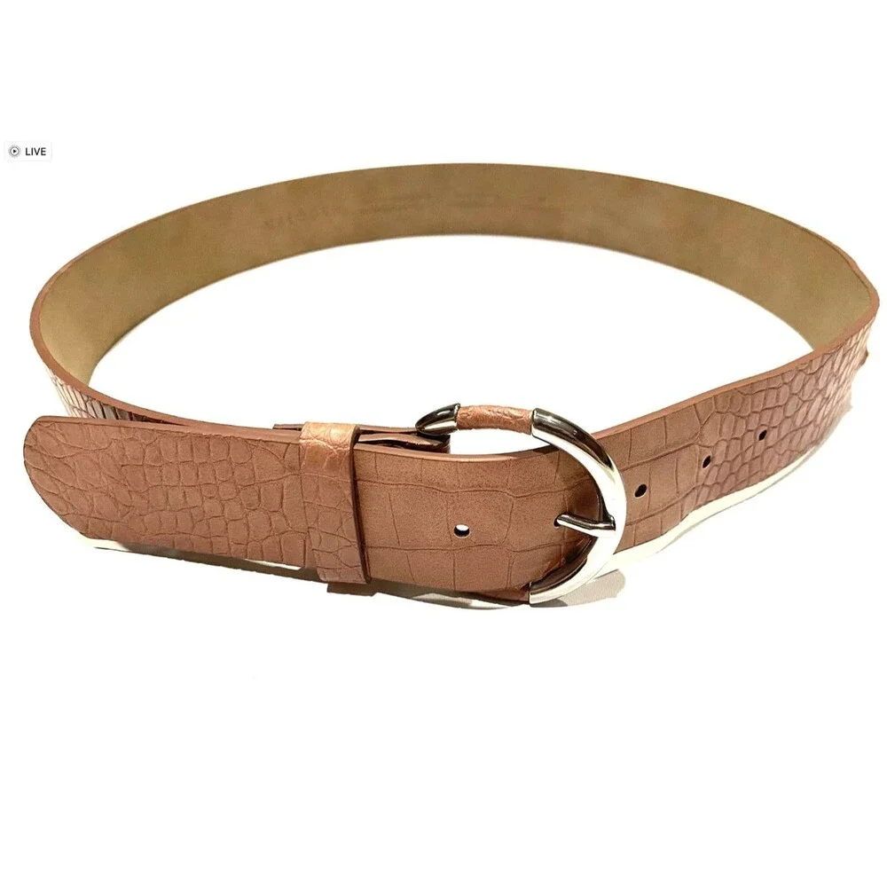 Halogen Womens Brown Croc Embossed Belt Silver Buckle Faux Leather S Nordstrom